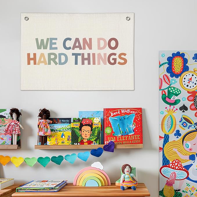 Classroom Tapestry Banner, Inspirational Motivational Wall Decor for Teacher Classroom Nursery, We Can Do Hard Things