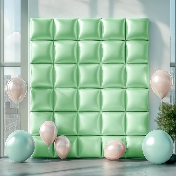 NISOCY 25PCS Pastel Green Square Foil Balloons Wall Backdrop Double Sided Macaron Green Balloons Arch Kit for Birthday Easter Baby Bridal Shower Anniversary Wedding Gender Reveal Party Decorations
