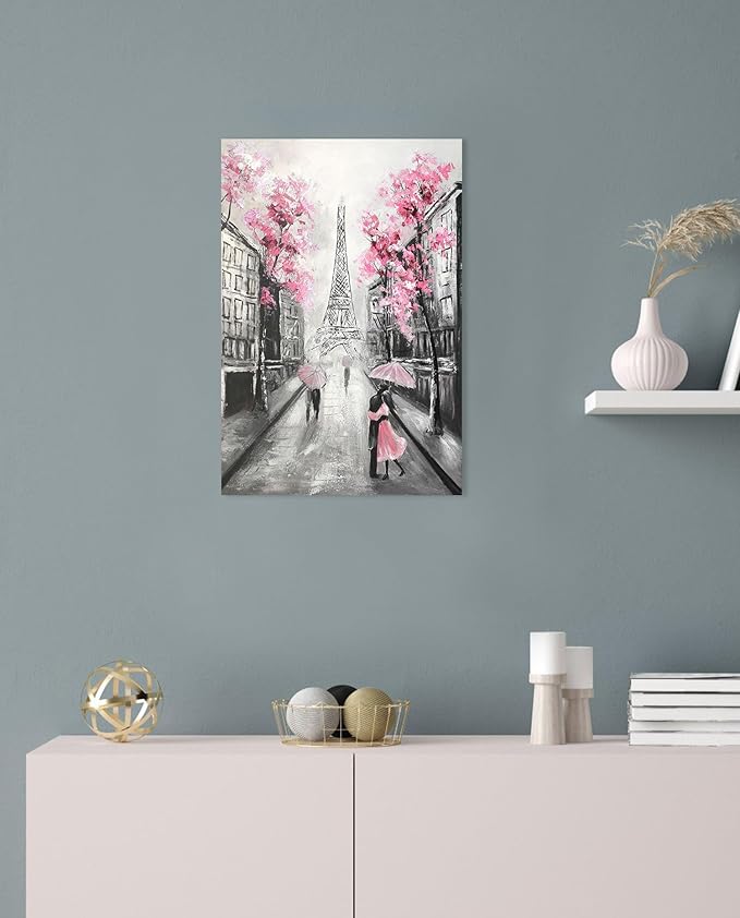 YPY Abstract Paris Canvas Wall Art: Pink and Grey Room Decor for Teen Girls Black White Artwork Eiffel Tower Picture Print Painting Paris Decor for Bedroom Bathroom 10" x 15"