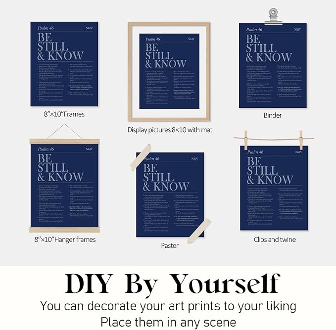 Locomiss Navy Blue Christian Wall Art Decor, Modern Bible Verse Prints, Minimalist Jesus Scripture Wall Decor, Inspirational Bible Posters for Bedroom Office Living Room, Set of 4 (8x10 Unframed)