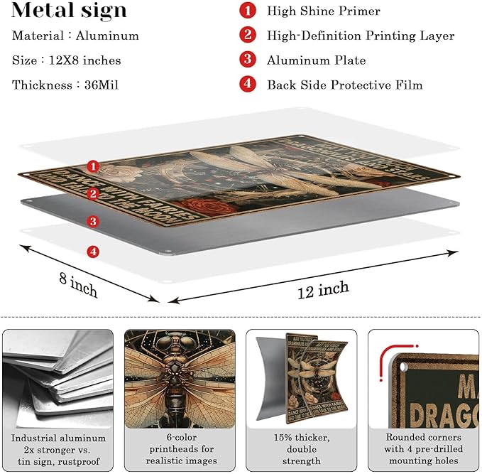 HYBLOM Dragonfly Decor Dragonfly Gifts for Women - Fairy Wall Decor for Bedroom Home Garden - May You Touch Dragonflies And Stars Vintage Metal Signs 12x8 Inch