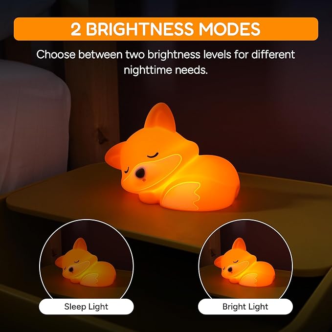 Sleeping Fox Night Light, Rechargeable Silicone Fox Lamp with Timer & Dimmable Warm Light, Cute Animal Nightlight for Bedroom, Nursery Decor & Gift