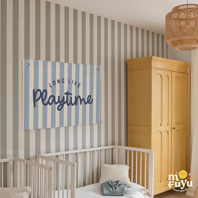 Playroom Wall Decor,Long Live Playtime Banner,Kids Room Decor,Blue Stripes Linen Canvas Banner Wall Hanging Flag Decor for Toddler Boy Room Nursery Playroom 30x20 Inch