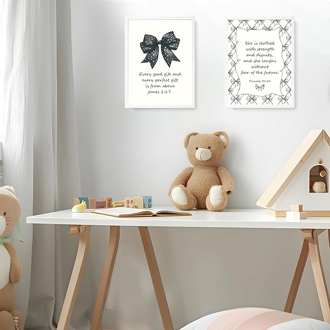 LARTSFRO Coquette Black Bow Jesus Wall Art Decor Posters, Black Bow Room Christian Bedroom Bathroom Wall Art Decor Aesthetic for Teen Girls College Gifts, Inspirational Bible Verses Bow Wall Decor, 12x16 Inch Set of 4 Bow Pictures(UNFRAMED)