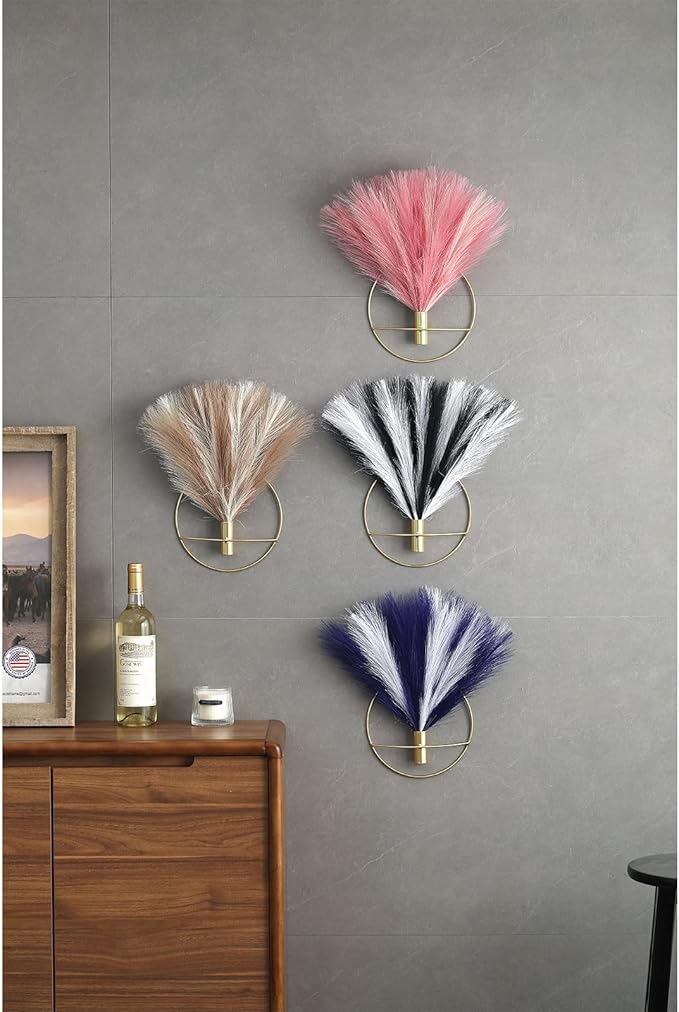 Pretty Jolly Boho Wall Decor - Mounted Metal Hanging Artificial Pampas Display for Living Room, Bedroom, Bathroom, Dining Room - Plant Art 2 Pack