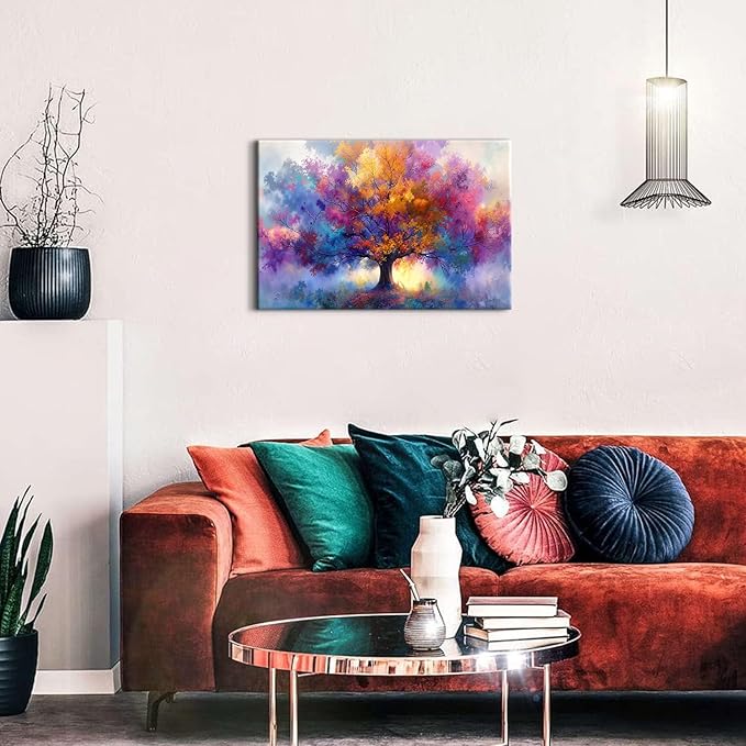 Tree of Life Canvas Wall Art Vibrant Tree Art Wall Decor for Bedroom Abstract Botanical Prints Floral Trees Paintings Pictures Minimalist Aesthetic Artwork Living Room Office Home Decorations 16x24"