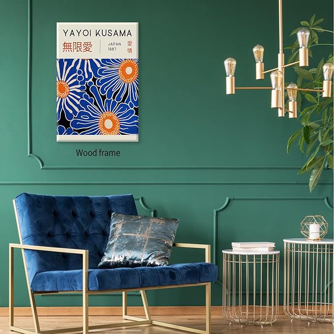 Yayoi Kusama Print Vintage Japanese Wall Art Abstract Yayoi Kusama Poster Minimalist Painting Art Exhibition Suitable for Japanese Bedroom,Living Room Office Decor 12x16in Framed