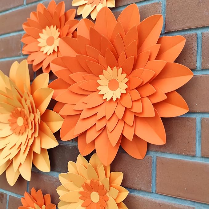 Orange Paper Flower for Fall Autumn Thanksgiving Anniversary Birthday Orange Wedding Party Backdrop Nursery Wall Home Decor Pack of 6