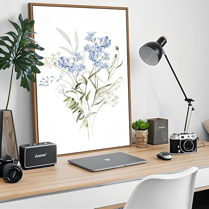 Watercolor Floral Wall Art Blue Yellow Flower Canvas Art Pints Nature Botanical Plants Painting Minimalist Wall Decor Stretched and Framed for Bedroom Bathroom Home Office Decoration - 16"x24"x2Pcs