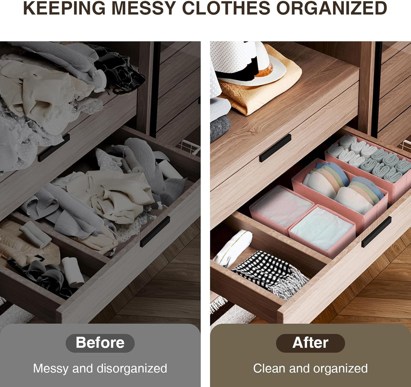 DIMJ Drawer Organizer Clothes 15 Pack - Foldable Dresser Organizer for Nursery, Bedroom, Closet - Pink Dividers for Baby Clothes, Underwear, Clothing, Sock, Belt, Tie