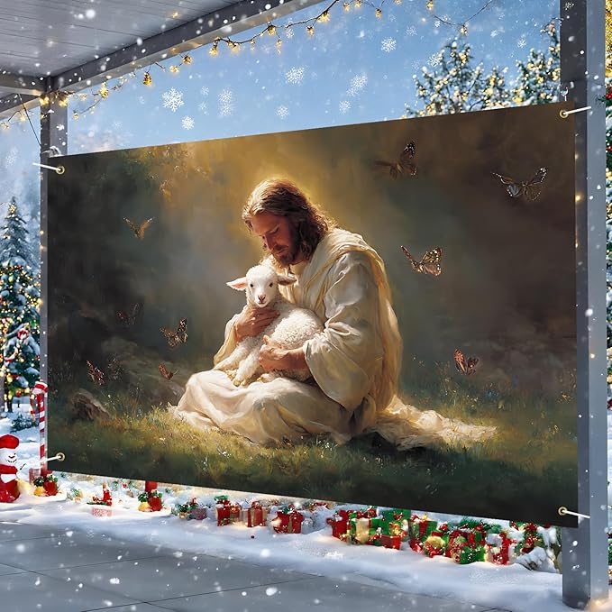 Jesus Lamb Backdrop 71x43Inch Christmas Banner Nativity Xmas Decorations Party Decor Christmas Photo Backdrop