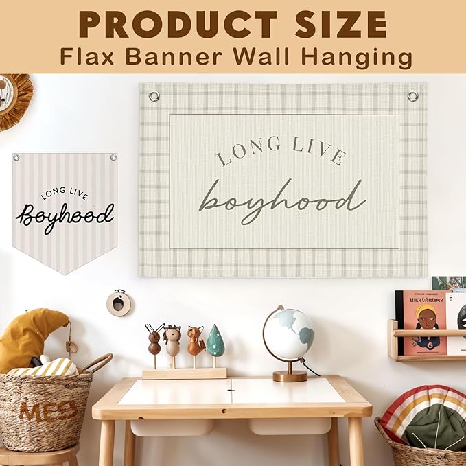 Lacama Long Live Boyhood Banner Baby Boy Nursery Decor, Boy Nursery Decor, Vintage Wall Hanging Flag Decor for Nursery Playroom Toddler Room, Boys Room Decor 30x20 In