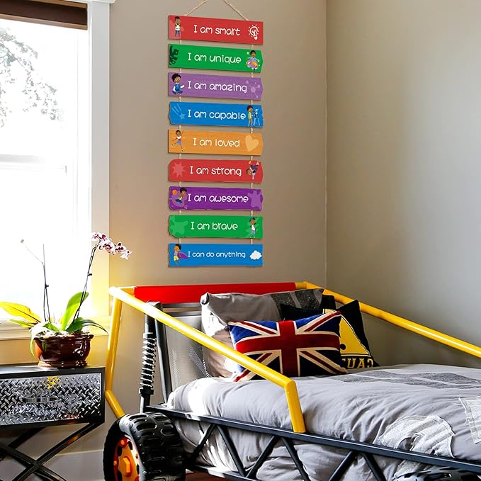 Chunful Set of 9 Boys Room Bedroom Decor Boys Inspirational Wall Decor Wood Hanging Plaque Motivational Kids Bedroom Wall Sign for Kids Teenage Toddler(Black Boy)