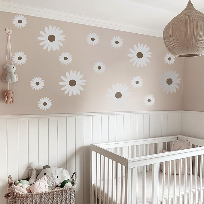 30 PCS Flower Wall Decals Peel and Stick, Daisy Wall Decor for Girls Bedroom, Boho White Daisy
