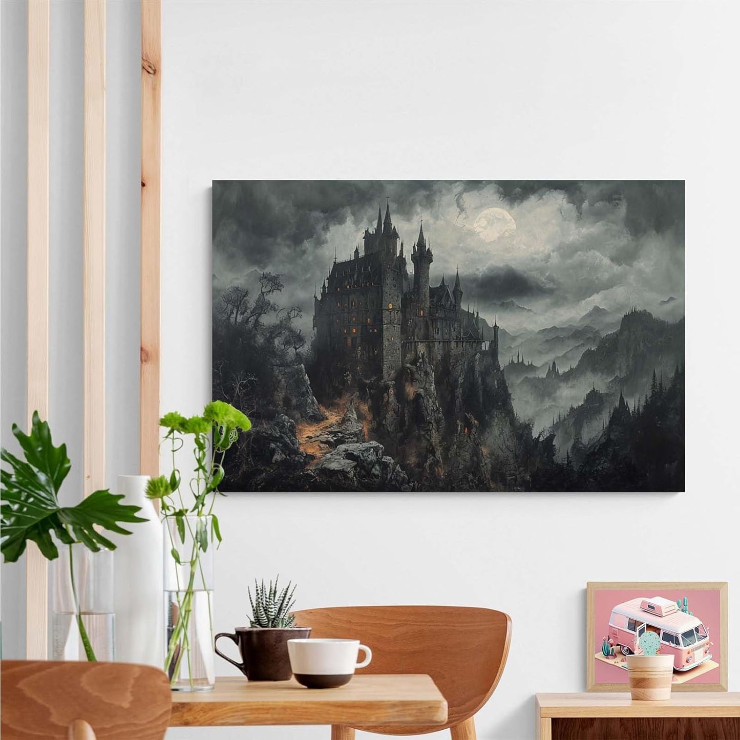 Vintage Castle Poster Dark Academy Victorian Gothic Castle Wall Art Poster Moody Mystical Art Print Suitable for Home Living Room Bedroom16x24in Wood Framed