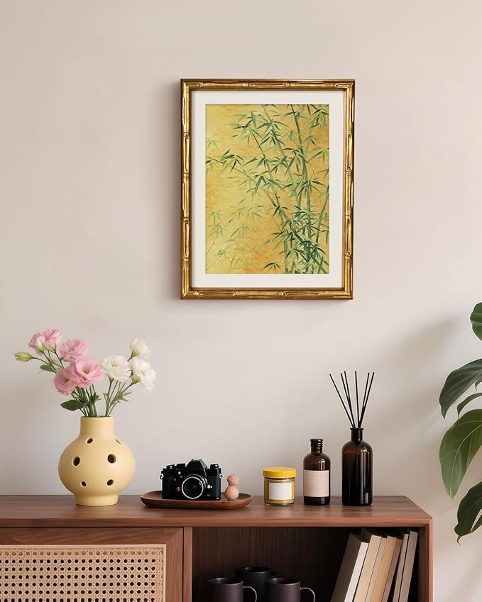 VIYYIEA Bamboo Detail Design Gold Framed Wall Art, Bamboo Painting, Vintage Framed Wall Decor, Picture Print Painting for Home Decor, 11 x 14 Inch