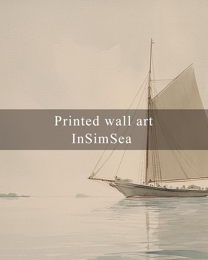 InSimSea Framed Canvas Print Art, Vintage Nautical Sailboat Landscape Painting, Rustic Farmhouse Cottage Decor for Hallway Wall Floating Shelf Desk Vanity Fireplace,10x8in, Neutral Tones