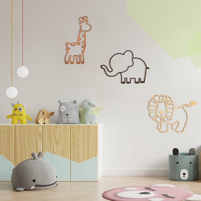 Yulejo 3 Pieces Nursery Wall Decor Jungle Theme Nursery Decoration Wooden Woodland Safari Animal Wall Decor with Glue Points for Bedroom