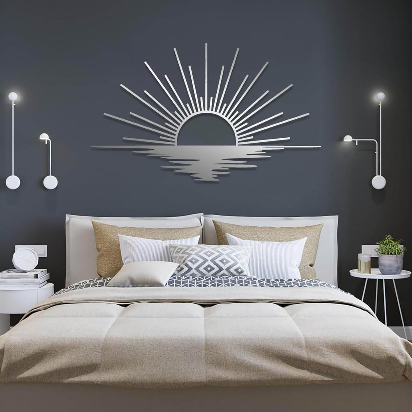 Sunrise Metal Wall Art, Metal Sun Wall Decor, Sun Outdoor Wall Art, Abstract Sunrise Wall Decor, Boho Home Hanging, Living Room Wall Hanging (Black, 35"x21"/90x54cm)