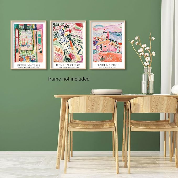 LYPHNX Henri Mattise Poster Wall Art Colorful Abstract Prints Set of 3 Vintage Aesthetic Canva Painting Picuter Floral Botanical Home Decor for LIving Room Bedroom Girls Room 12"x16" Unframed
