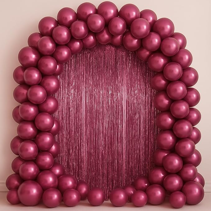 3.3 x 6.6 ft Foil Fringe Backdrop Curtains, Tinsel Streamers Party Decorations, Fringe Backdrop for Birthday, Baby Shower, Gender Reveal, Graduation (9, Burgundy)