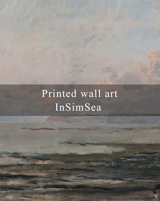 InSimSea Framed Canvas Print Art, Vintage Impressionist Coastal Landscape Painting, Rustic Farmhouse Cottage Decor for Hallway Wall Floating Shelf Desk Vanity Fireplace, 10x8in, Soft Blue Tones