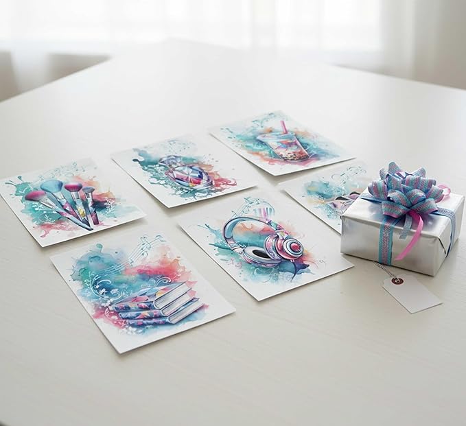 Suvinor 6Pcs Teen Girls Bedroom Canvas Wall Art Blue Preppy Perfume Cosmetics Headphones Painting Picture Wall Decor Music Lover Print Artwork for Girl Bedroom Bathroom Dorm Home Decoration Unframed