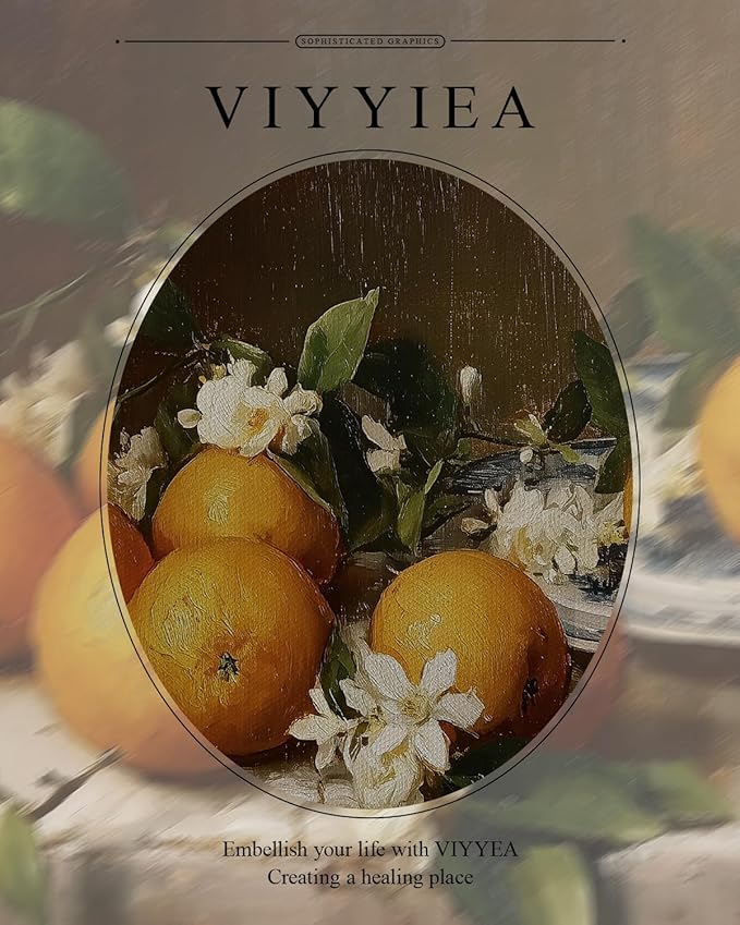 VIYYIEA Gold Framed Vintage Still Life Orange Fruit Canvas Wall Art, Elegant Rustic Kitchen Decor | Zero-Glare No Glass Design, Lightweight, Textured Feel, Easy Hanging | 13x16 Inch