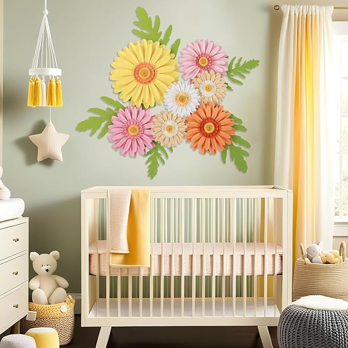 SUNBEAUTY Paper Flowers Decorations for Wall 3D Giant Daisy Artificial Flowers Bulletin Board Decoration Floral Paper Flowers Hanging for Spring Classroom Office Decor Wedding Baby Shower Garden Party