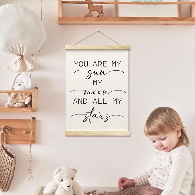 My Sun My Moon and All of My Stars Posters Hanger Frame for Kid Room Hanging Poster for Nursery Classroom Decor Wall Art Decor for Homeschool Bedroom Playroom Canvas Wall Art Print 16x12 Inch - YY062