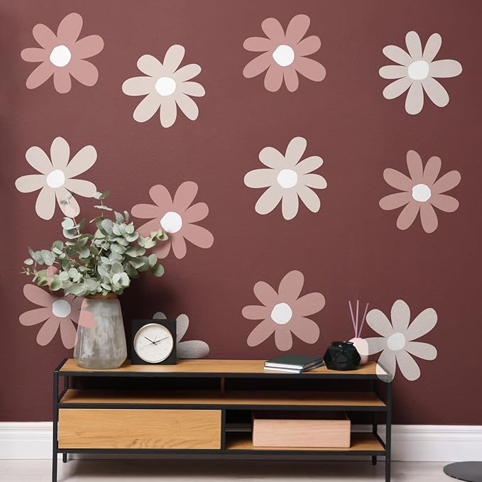 TaoBary 12 Sheet Daisy Wall Sticker Decal Removable Cute Daisy Bedroom Room Decor Flower Wall Sticker Pink White Flower Decal Wallpaper Peel and Stick for Nursery Home(Grey Color,Simple Style)