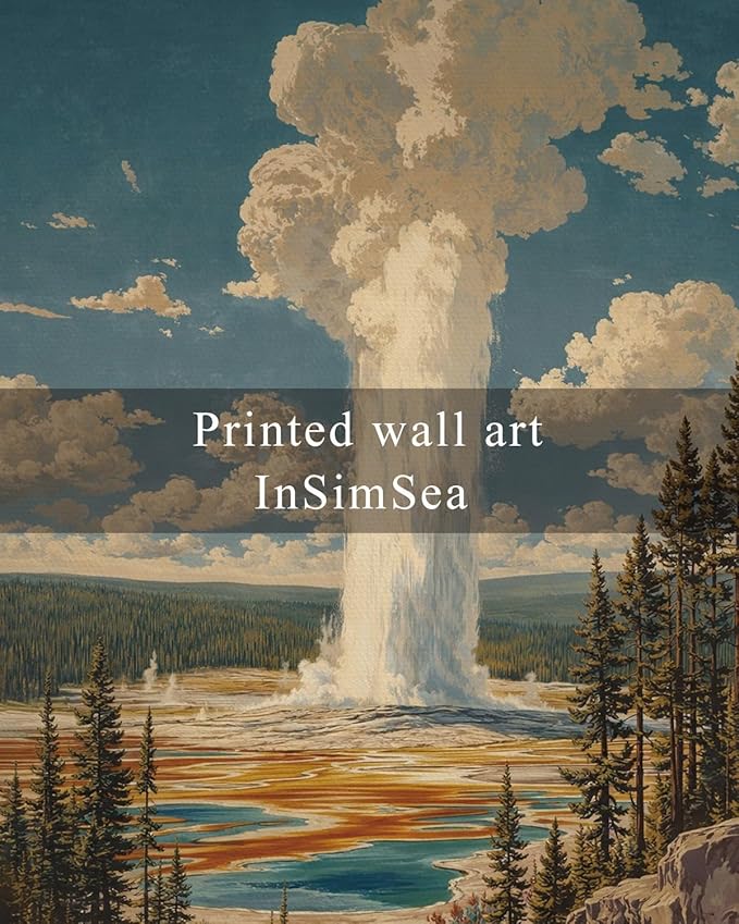 InSimSea Framed Canvas Wall Art, Vintage National Park Art for Living Room Hallway Shelf, 10x8in,Yellowstone Landscape Watercolor Painting, Rustic Farmhouse Cozy Mid Century Small Nature Decor