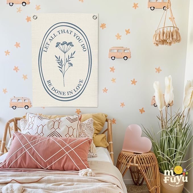 Christian Wall Art,Positive Affirmations Flower Wall Decor Banner,Let All That You Do Be Done in Love Wall Hanging Flag for Classroom Playroom Bedroom Nursery Dorm 18x25 Inch