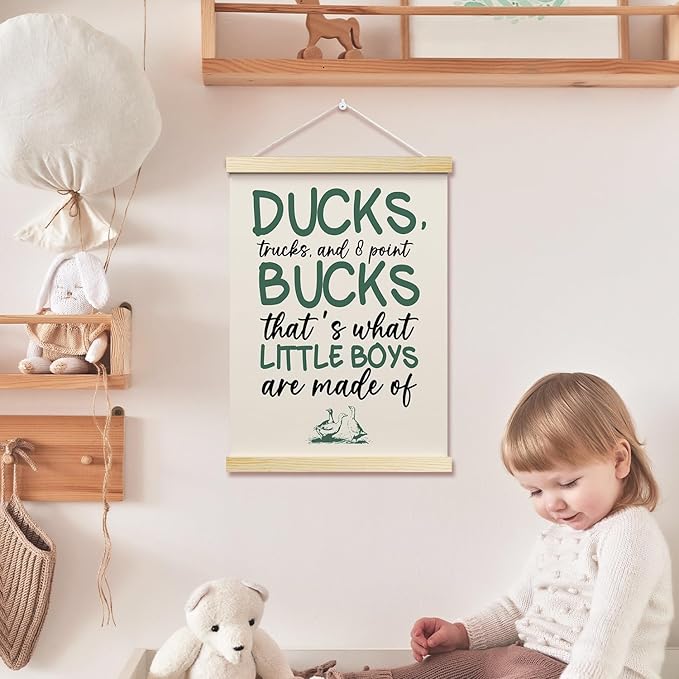 Ducks Trucks and 8 Point Bucks Posters Hanger Frame for Boys Room Hanging Poster for Bedroom Kids Room Classroom Decor Wall Art Decor for Nursery Playroom Canvas Wall Art Print 16x12 Inches - YY061