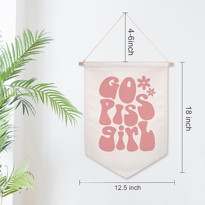 Go Piss Girl Wall Hanging Banner Trendy Wall Art Funny Cute Gift Idea Apartment Decor Pink Bathroom Decor Aesthetic Room Decoration Funny Retro Wall Banner Dorm Room Decor Preppy Girl Wall Art