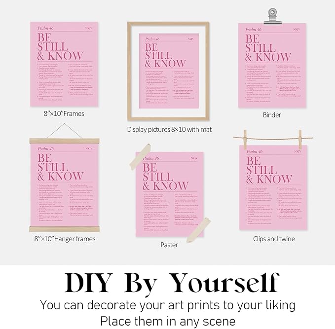 Locomiss Pink Christian Wall Art Decor, Modern Bible Verse Prints, Minimalist Jesus Scripture Wall Decor, Pink Inspirational Bible Posters for Bedroom Office Living Room, Set of 4 (8x10 Unframed)