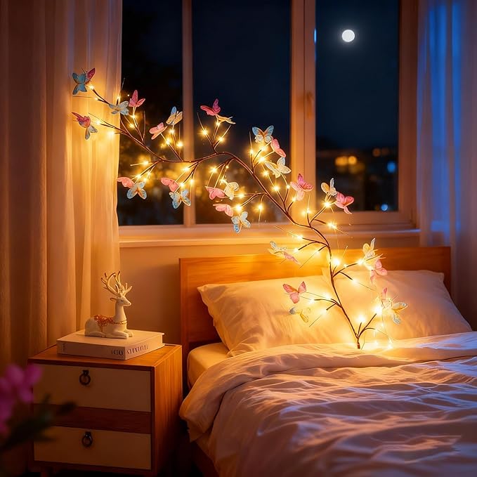 Willow Vine Light with Butterfly 48LED 5.9FT Enchanted Wall Decoration Vine Lights 8 Light Modes for Indoor Home Wall Decoration(Warm White)