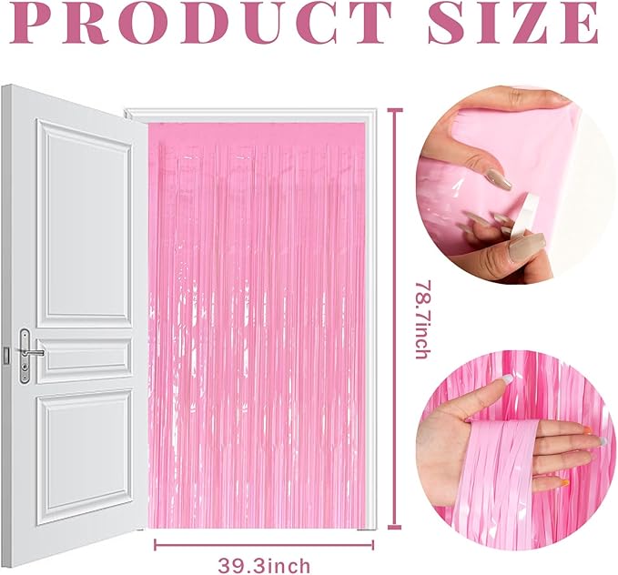 20 Pack Party Backdrop Decorations Pink Tinsel Curtain Party Backdrop Foil Fringe Birthday Decorations Photo Booth Streamer Backdrop Pink Theme Bachelorette Graduation Party Decorations