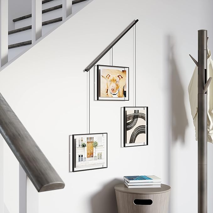 Umbra Exhibit Picture Frame Gallery Set, Adjustable Wall Collage Displays Three 8"x10" Photos, Set of 3, Black