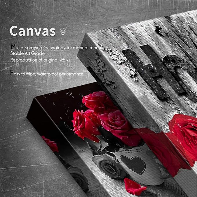 Red Wall Decor for Bedroom Red Bathroom Accessories Black and White Canvas Wall Art Rose Pictures for Living Room Home Decorations Flower Painting Couples Bedroom Kitchen Modern Artwork 12x12"4Pcs/Set