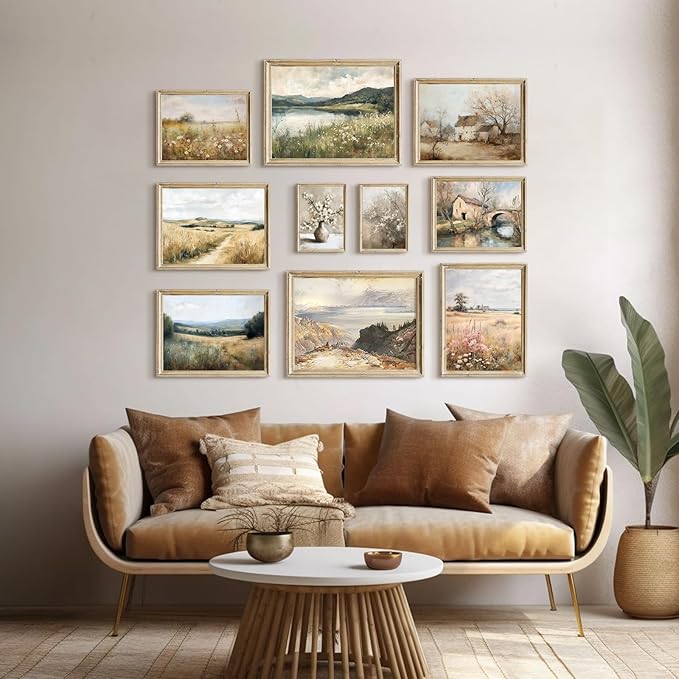Aroutde 10Pcs French Country Canvas Wall Decor Vintage Spring Farmhouse Art Prints Floral Botanical Pictures Landscape Printing for Home Bedroom Decor (Unframed)