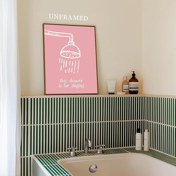 XBQZFLHT Coquette Pink Bathroom Wall Art Funny Shower Karaoke and Toilet Paper Bow Prints Wall Decor Cute Preppy Aesthetic Decor for Girls Washroom Dorm Restroom (12x16in Posters Unframed)