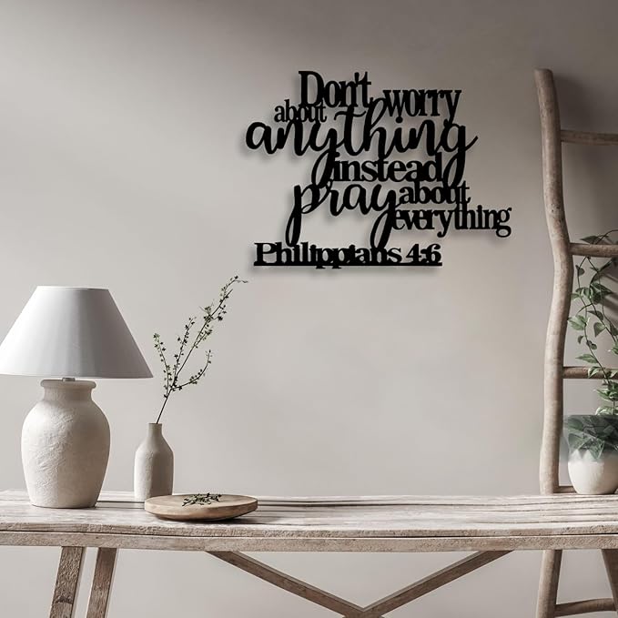 LIYOUYA Philippians4:6 Metal Wall Decor - Bible House Decor Black Wall Art Home Decor for Living Room, Bedroom, Dining Room (Black)