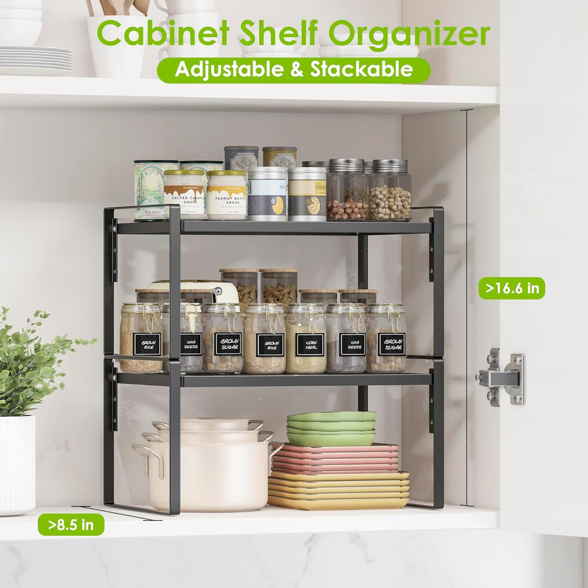 2 Pack Kitchen Countertop Organizer, Stackable Cabinet Shelf Organizer, 2 Tier Adjustable Kitchen Counter Shelves Riser For Pantry Cupboard Bathroom Organization And Storage, Desk Shelf,Spice Rack