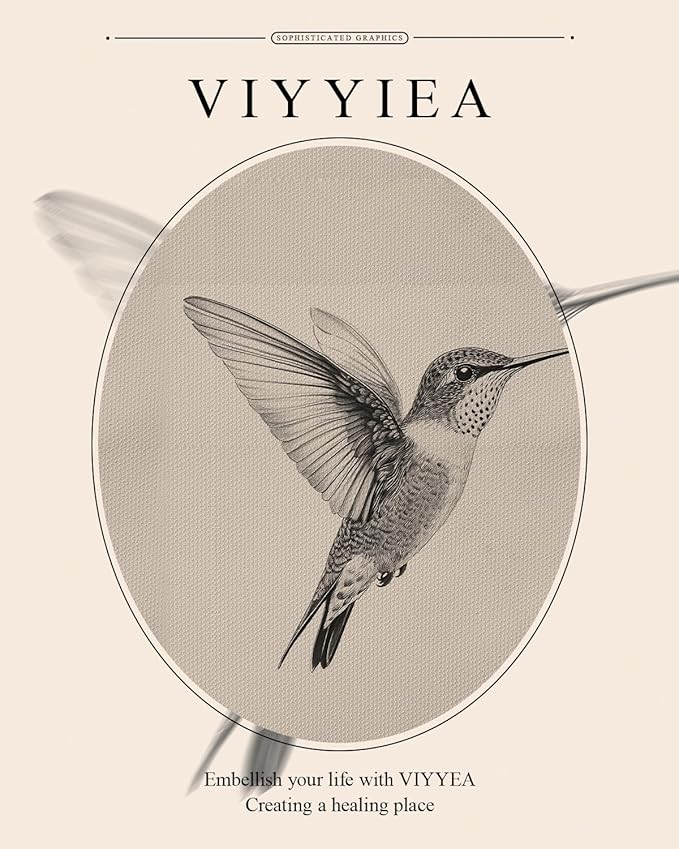 VIYYIEA Gold Framed Elegant Hummingbird Sketch Canvas Wall Art, Vintage Nature Illustration, Minimalist Cream Background Decor | No-Glass Design, Lightweight Anti-Glare Construction | 16x20 Inch