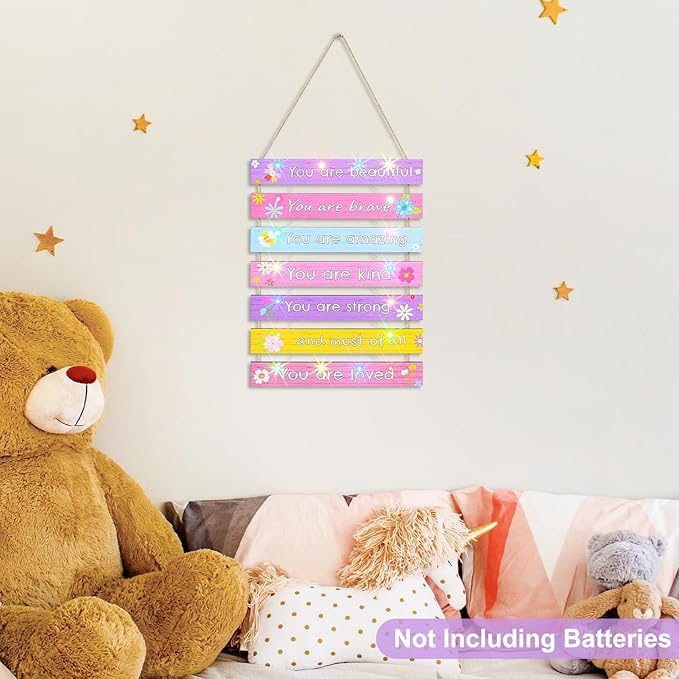 FIOBEE Girls Room Décor for Teen Girls Boys with LED Light Wall Decor for Bedroom Motivational Inspirational Wall Art Room Decoration for Kids Studyroom, 8 Kinds of Lights, Colorful Flower