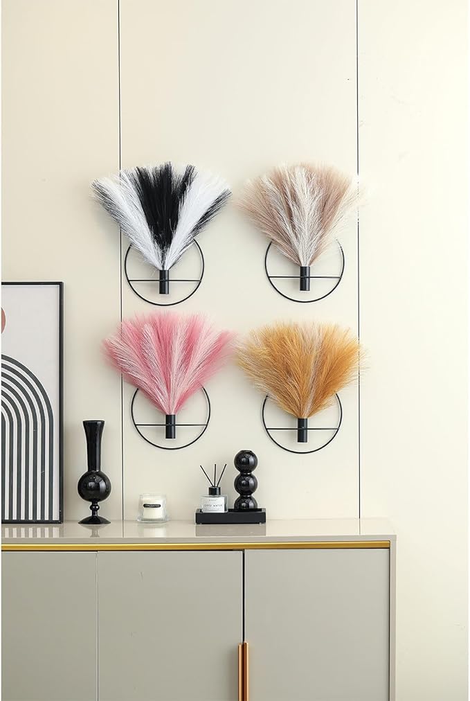Pretty Jolly Boho Wall-Mounted Metal Wall Art in 2 Pack - Black & White Pampas Display for Living Room, Bedroom, Dining Room & Bathroom