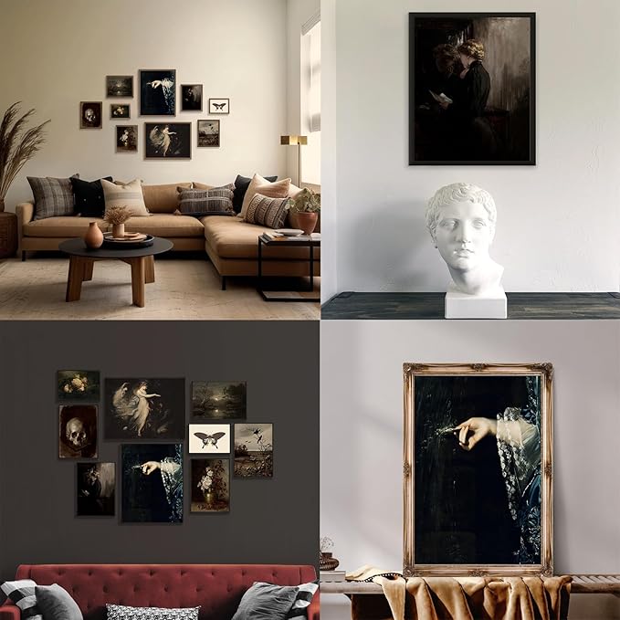 KBKBART Dark Academia Room Decor, Victorian Gothic Home Decor, Vintage Moody Wall Art Prints for Wall, Creepy Goth Posters for Room Aesthetic, Witchy Gallery Decor for Halloween Dorm Bathroom Decor-UNFRAMED