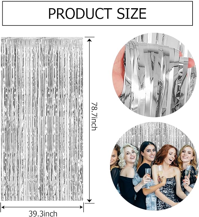 20 Pack Silver Backdrop Curtain Party Decorations Foil Fringe Backdrop Silver Tinsel Streamers Birthday Bachelorette New Year Christmas Wedding Baby Shower Disco Party Decorations
