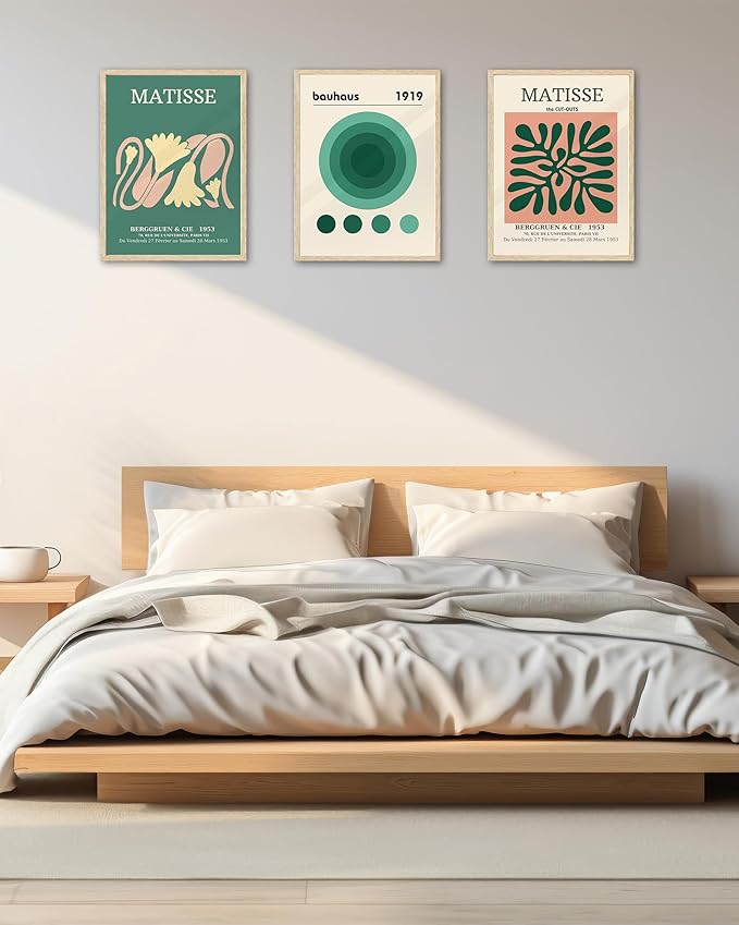 KensTro 12x16 Set of 3 Natural Oak Wood Picture Frame with 3 Green Prints,12x16 Minimalist Natural Solid Wooden Picture Frames for 12"x16" Posters,Wall Art,Photos,Prints,Paintings